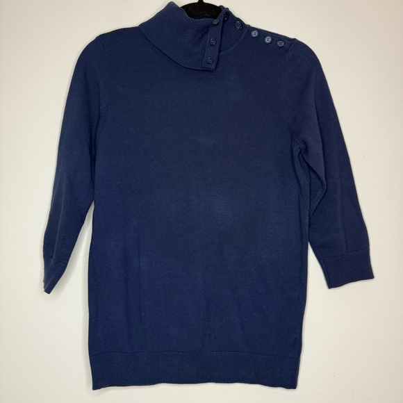 MODCLOTH Charter School Navy Blue Nautical Turtleneck Buttons Sweater - Picture 4 of 10